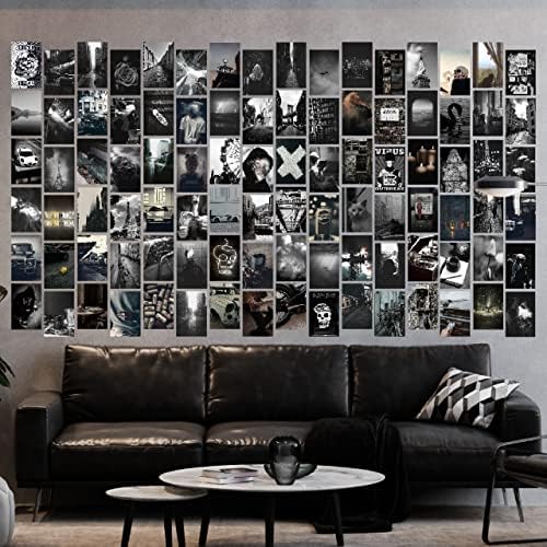 ערכת קולאז 'תמונות קודרת לאסתטיקה קיר 100 תמונות פוסטרים אסתטיים שחור ולבן לעיצוב קיר | תפאורה